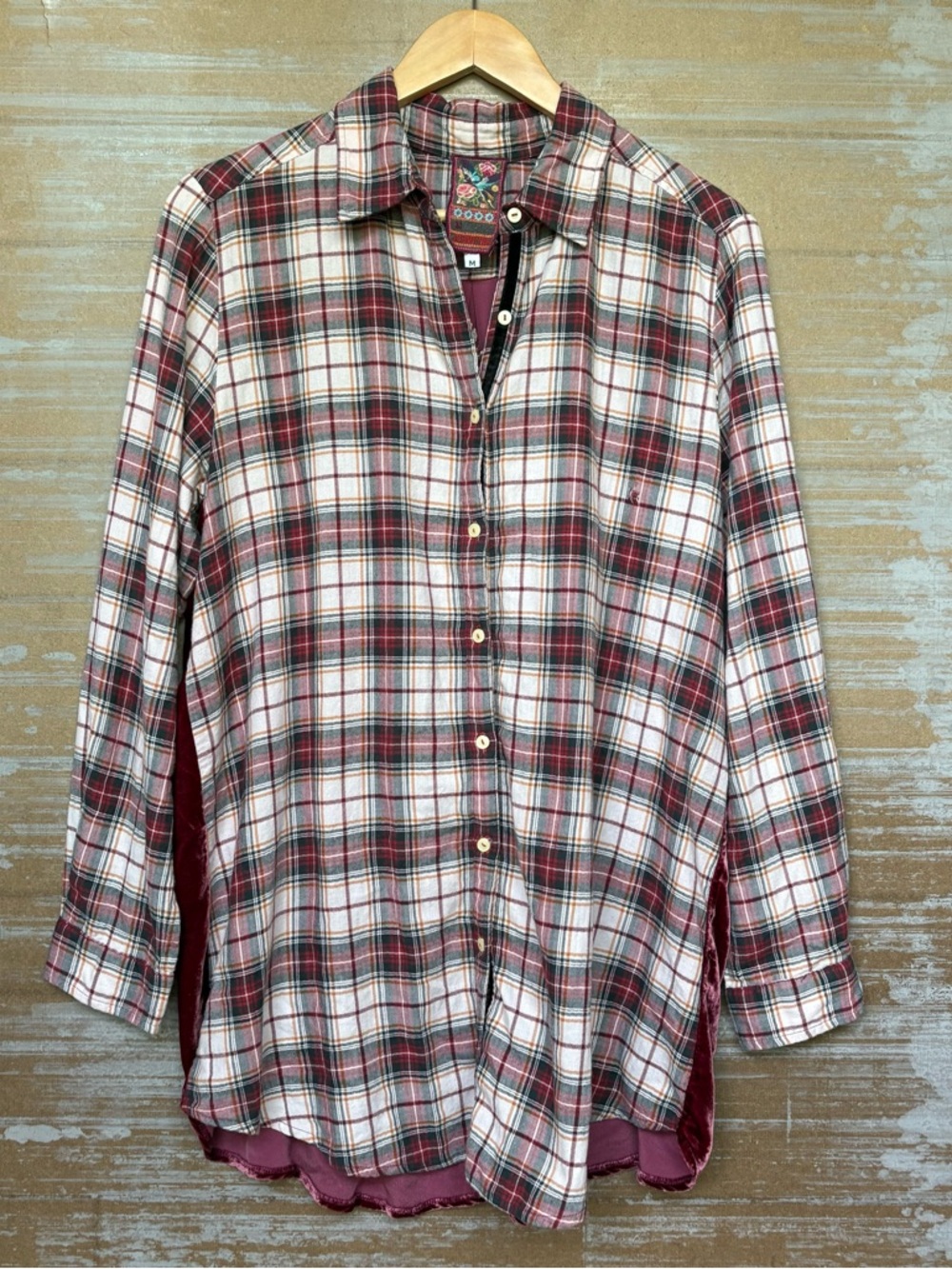 Johnny Was Velvet Floral Embroidered Plaid Button Down Western Boho Womens M - Picture 6 of 7